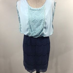 Blue lace crotchet dress Francesca’s Open back